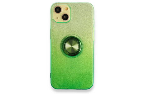 Newface iPhone 13 Kılıf Simli Yüzüklü Silikon - Yeşil