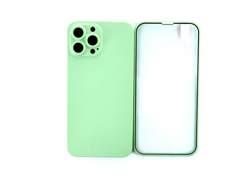 Newface iPhone 13 Pro Kılıf 360 Full Body Silikon Kapak - Açık Yeşil