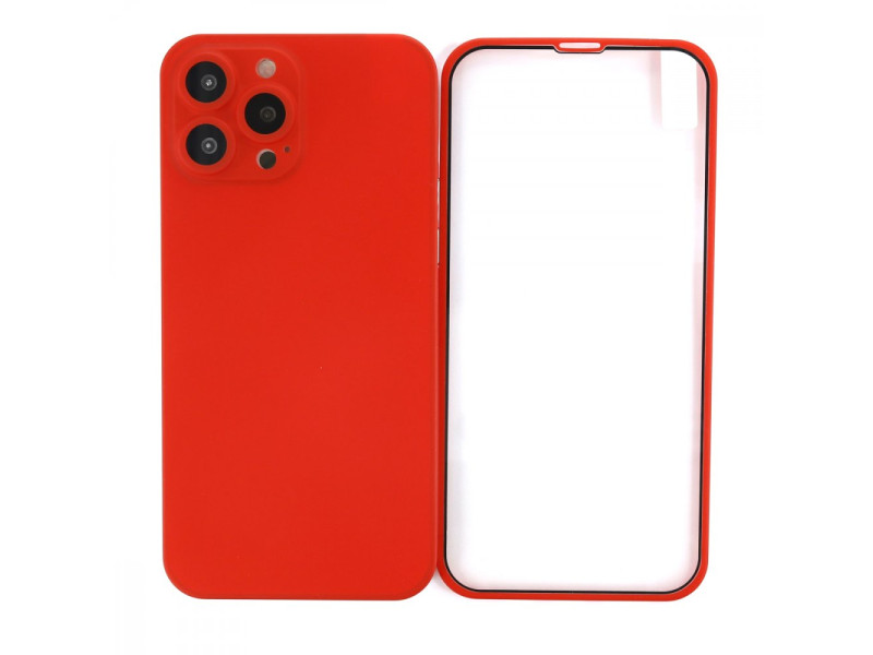 Newface iPhone 13 Pro Kılıf 360 Mat Full Body Silikon Kapak - Kırmızı