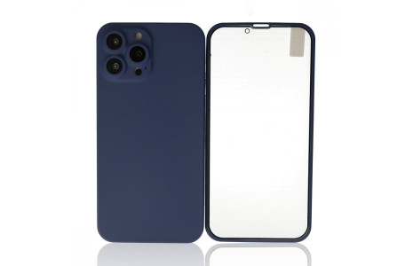 Newface iPhone 13 Pro Kılıf 360 Mat Full Body Silikon Kapak - Mavi