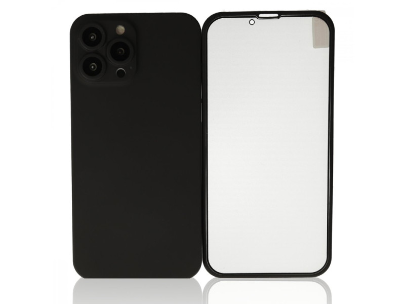 Newface iPhone 13 Pro Kılıf 360 Mat Full Body Silikon Kapak - Siyah