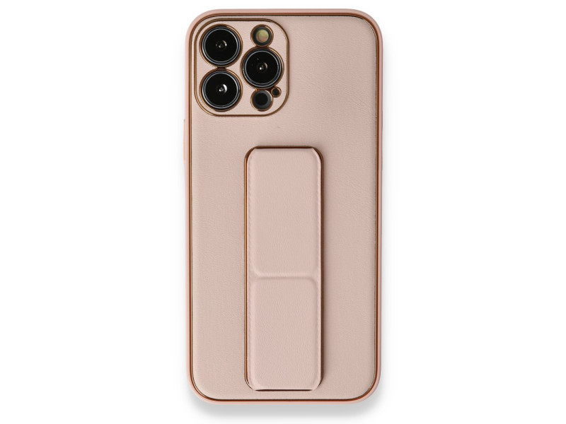 Newface iPhone 13 Pro Kılıf Coco Deri Standlı Kapak - Pembe