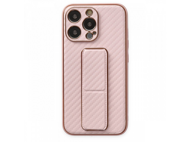 Newface iPhone 13 Pro Kılıf Coco Karbon Standlı Kapak - Pembe