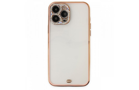 Newface iPhone 13 Pro Kılıf Liva Taşlı Silikon - Pembe