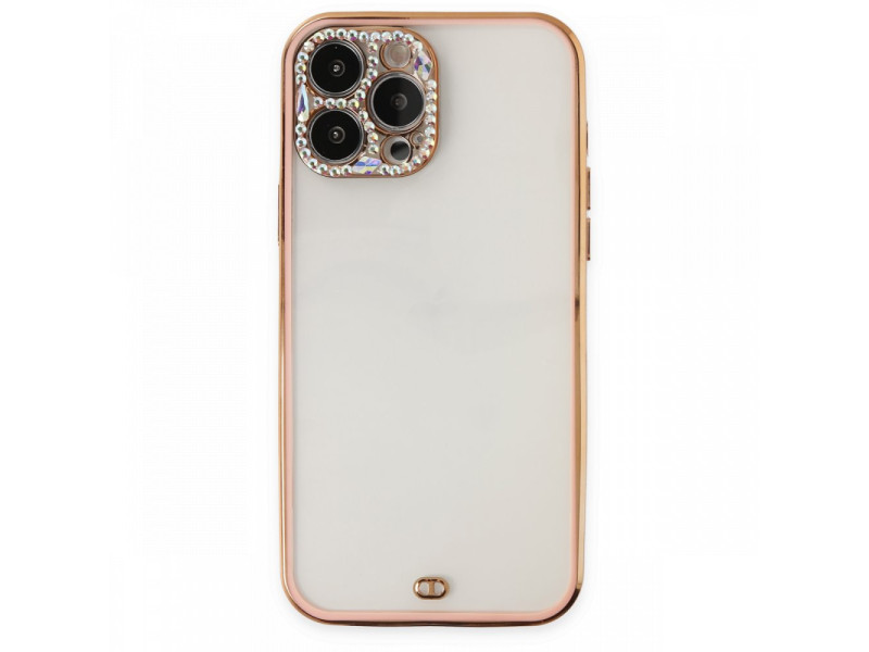 Newface iPhone 13 Pro Kılıf Liva Taşlı Silikon - Pembe