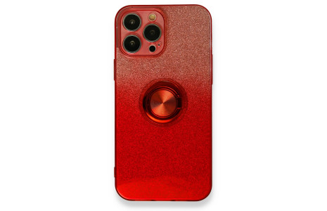 Newface iPhone 13 Pro Kılıf Simli Yüzüklü Silikon - Kırmızı