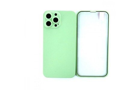 Newface iPhone 13 Pro Max Kılıf 360 Full Body Silikon Kapak - Açık Yeşil