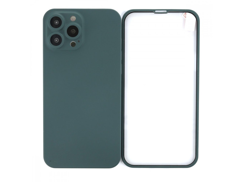 Newface iPhone 13 Pro Max Kılıf 360 Full Body Silikon Kapak - Yeşil