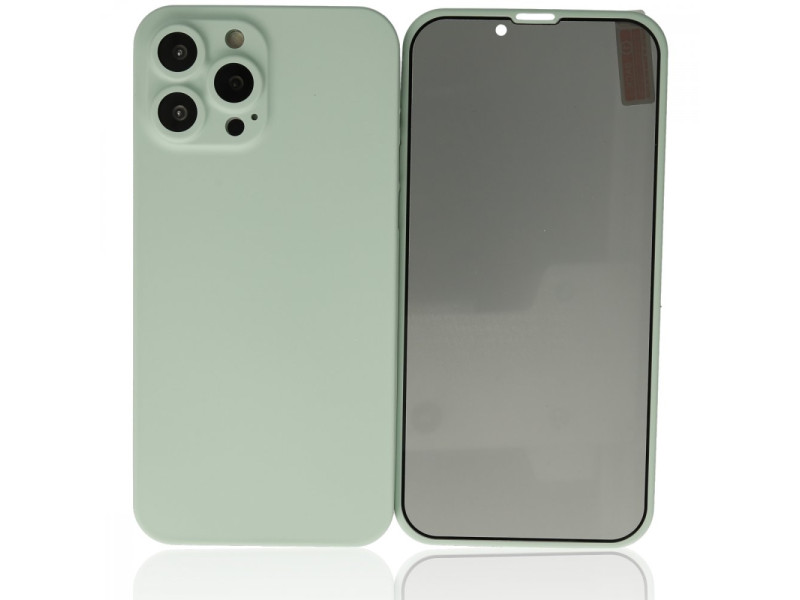 Newface iPhone 13 Pro Max Kılıf 360 Hayalet Full Body Silikon Kapak - Açık Yeşil