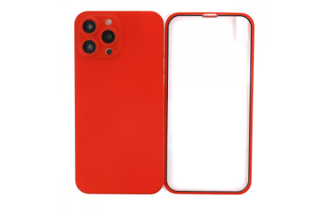 Newface iPhone 13 Pro Max Kılıf 360 Mat Full Body Silikon Kapak - Kırmızı