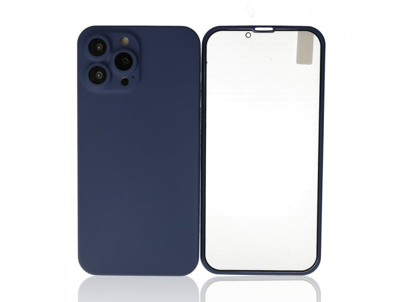 Newface iPhone 13 Pro Max Kılıf 360 Mat Full Body Silikon Kapak - Mavi