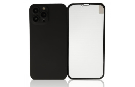 Newface iPhone 13 Pro Max Kılıf 360 Mat Full Body Silikon Kapak - Siyah