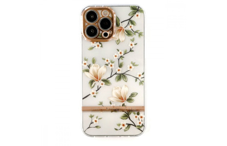 Newface iPhone 13 Pro Max Kılıf Çiçekli Silikon - Gümüş