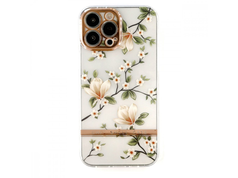 Newface iPhone 13 Pro Max Kılıf Çiçekli Silikon - Gümüş