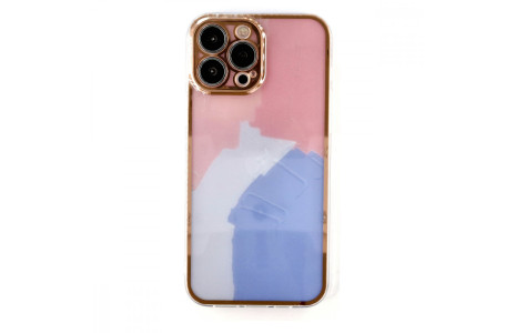 Newface iPhone 13 Pro Max Kılıf Çiçekli Silikon - Pembe-Mavi