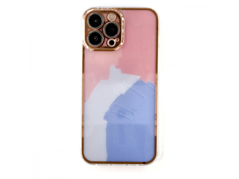 Newface iPhone 13 Pro Max Kılıf Çiçekli Silikon - Pembe-Mavi