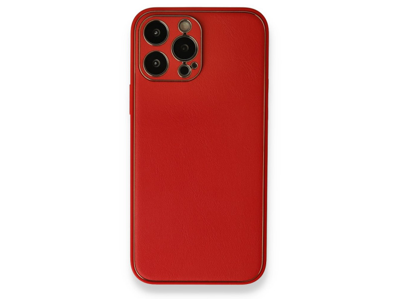 Newface iPhone 13 Pro Max Kılıf Coco Deri Silikon Kapak - Kırmızı