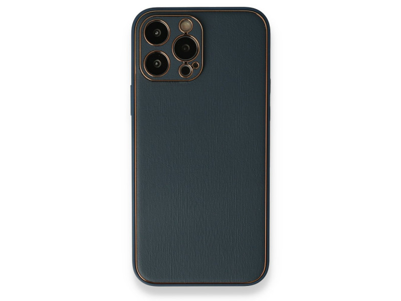 Newface iPhone 13 Pro Max Kılıf Coco Deri Silikon Kapak - Mavi