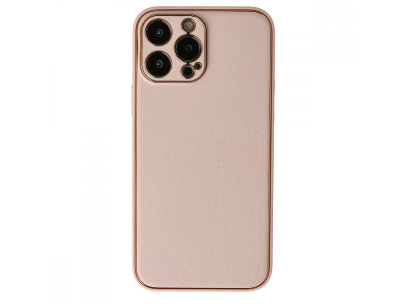Newface iPhone 13 Pro Max Kılıf Coco Deri Silikon Kapak - Pudra