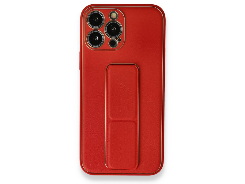 Newface iPhone 13 Pro Max Kılıf Coco Deri Standlı Kapak - Kırmızı
