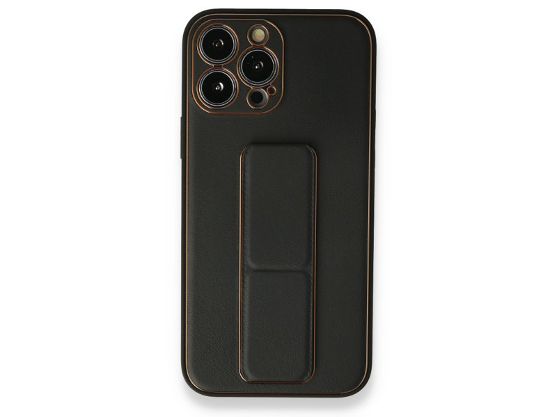 Newface iPhone 13 Pro Max Kılıf Coco Deri Standlı Kapak - Siyah