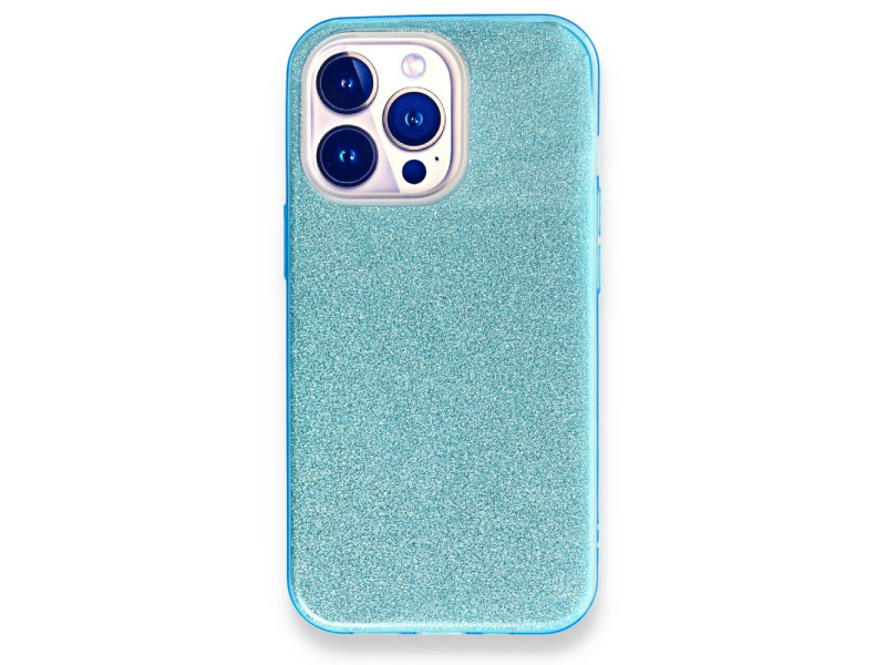 Newface iPhone 13 Pro Max Kılıf Simli Katmanlı Silikon - Turkuaz