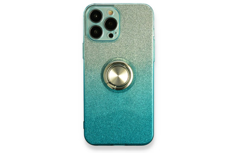 Newface iPhone 13 Pro Max Kılıf Simli Yüzüklü Silikon - Mavi