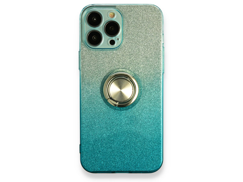 Newface iPhone 13 Pro Max Kılıf Simli Yüzüklü Silikon - Mavi