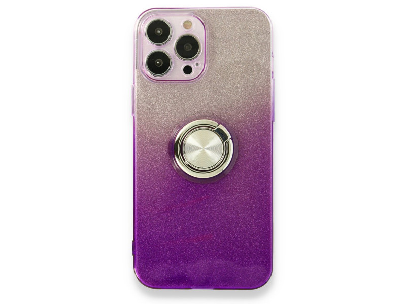 Newface iPhone 13 Pro Max Kılıf Simli Yüzüklü Silikon - Mor