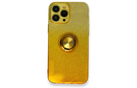 Newface iPhone 13 Pro Max Kılıf Simli Yüzüklü Silikon - Sarı