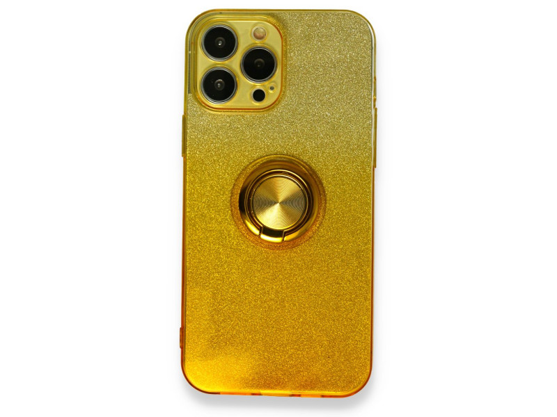 Newface iPhone 13 Pro Max Kılıf Simli Yüzüklü Silikon - Sarı