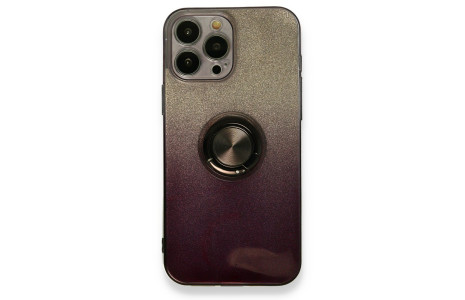 Newface iPhone 13 Pro Max Kılıf Simli Yüzüklü Silikon - Siyah