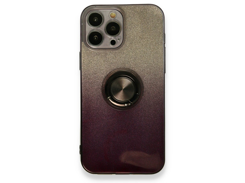 Newface iPhone 13 Pro Max Kılıf Simli Yüzüklü Silikon - Siyah