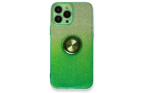 Newface iPhone 13 Pro Max Kılıf Simli Yüzüklü Silikon - Yeşil