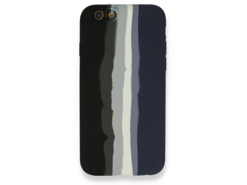 Newface iPhone 6 Kılıf Ebruli Lansman Silikon - Siyah-Lacivert