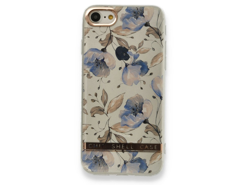 Newface iPhone 7 Kılıf Çiçekli Silikon - Lila