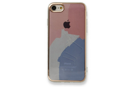 Newface iPhone 7 Kılıf Çiçekli Silikon - Pembe-Mavi