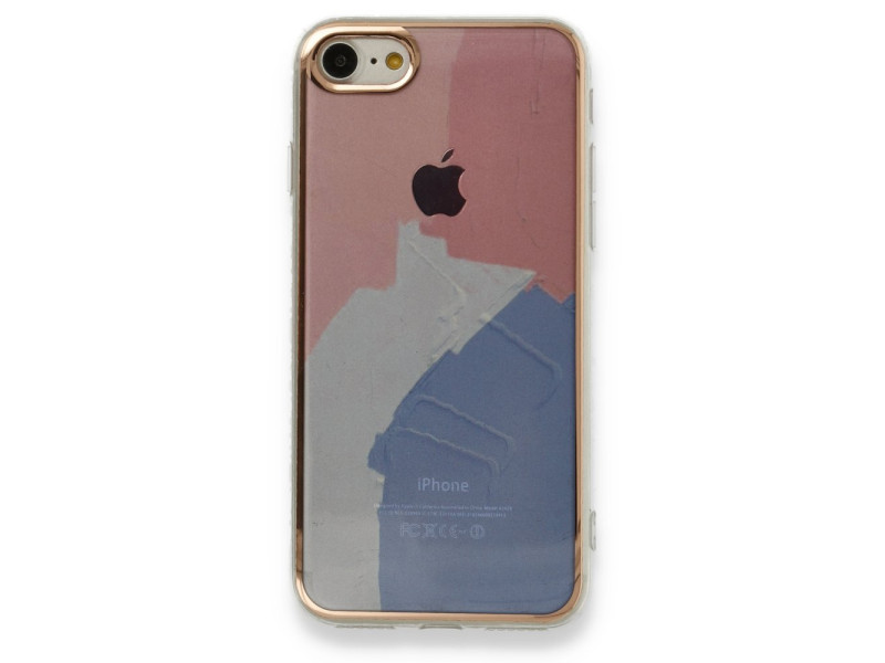 Newface iPhone 7 Kılıf Çiçekli Silikon - Pembe-Mavi