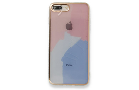 Newface iPhone 7 Plus Kılıf Çiçekli Silikon - Pembe-Mavi