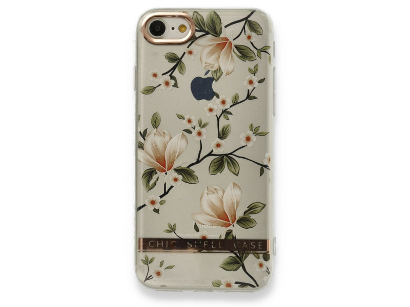 Newface iPhone 8 Kılıf Çiçekli Silikon - Gümüş