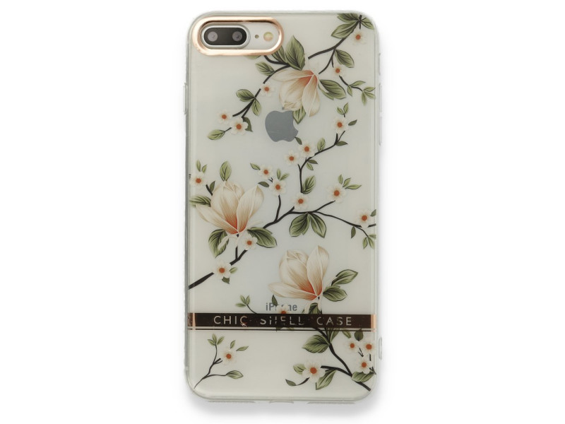 Newface iPhone 8 Plus Kılıf Çiçekli Silikon - Gümüş