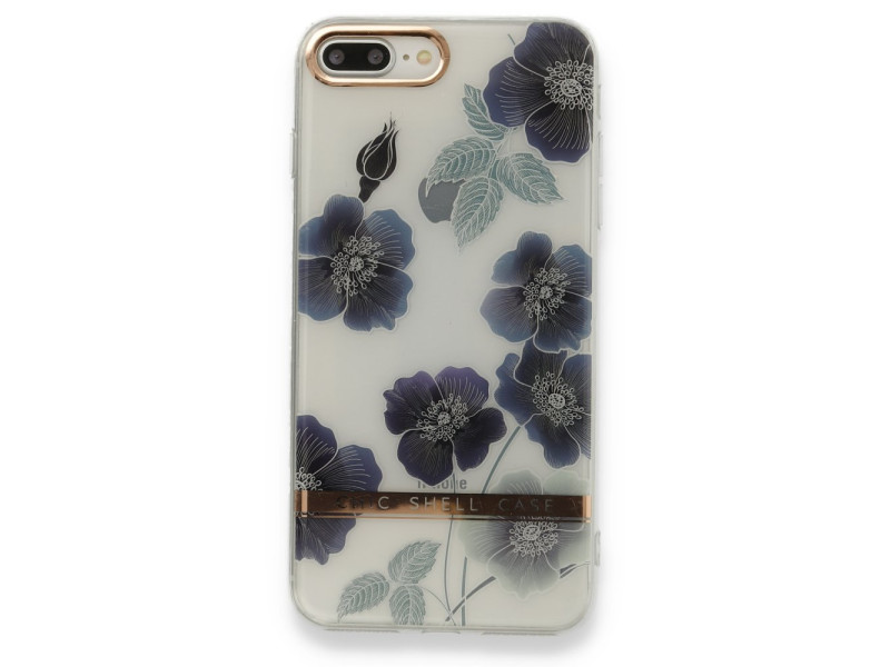 Newface iPhone 8 Plus Kılıf Çiçekli Silikon - Mor