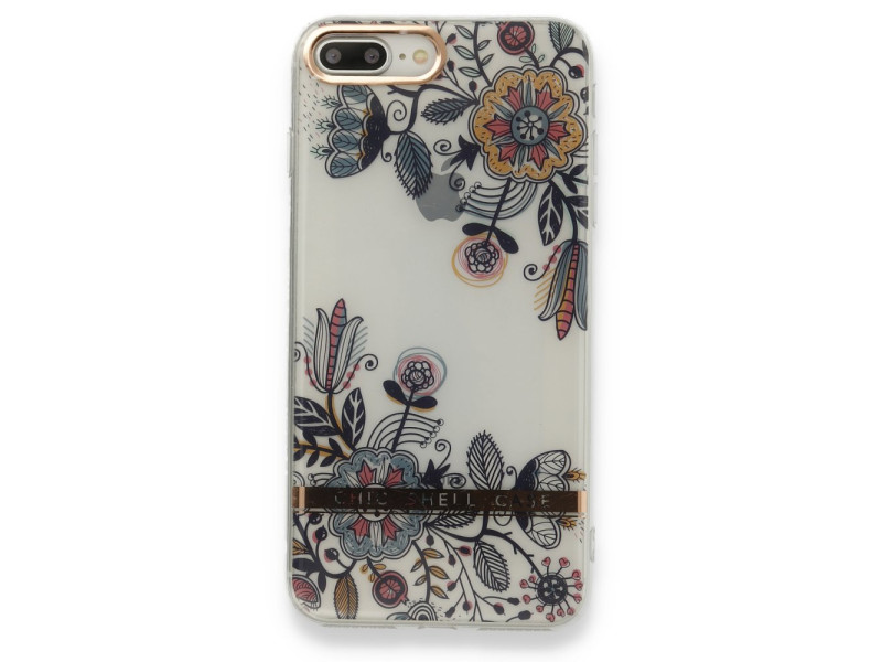 Newface iPhone 8 Plus Kılıf Çiçekli Silikon - Siyah