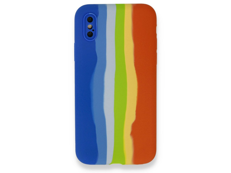 Newface iPhone X Kılıf Ebruli Lansman Silikon - Mavi-Turuncu