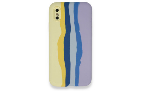 Newface iPhone X Kılıf Ebruli Lansman Silikon - Sarı-Lila