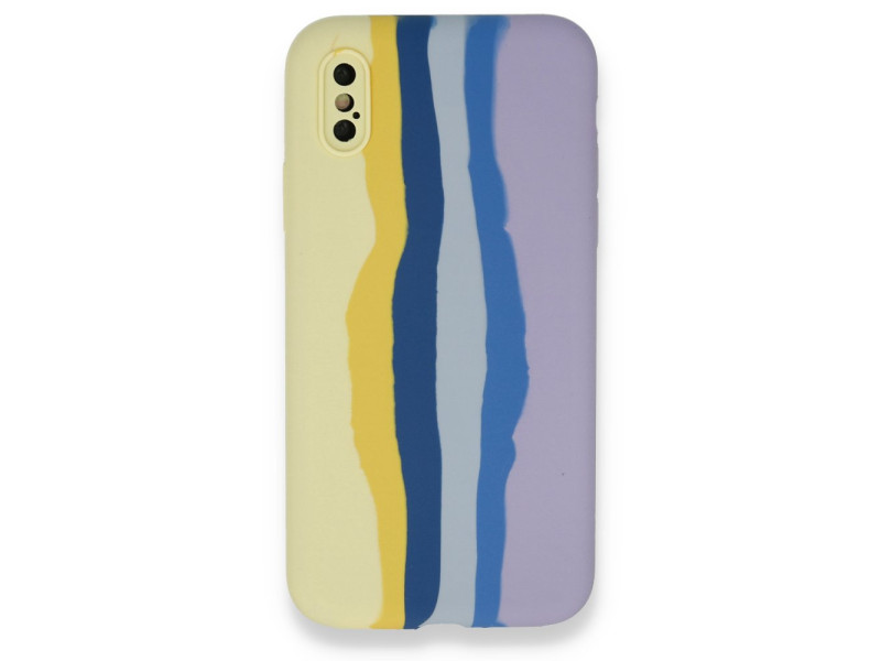 Newface iPhone X Kılıf Ebruli Lansman Silikon - Sarı-Lila