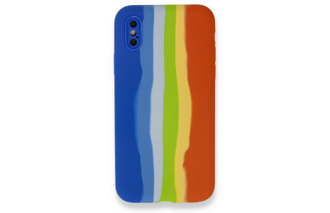 Newface iPhone XS Kılıf Ebruli Lansman Silikon - Mavi-Turuncu