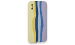Newface iPhone XS Kılıf Ebruli Lansman Silikon - Sarı-Lila