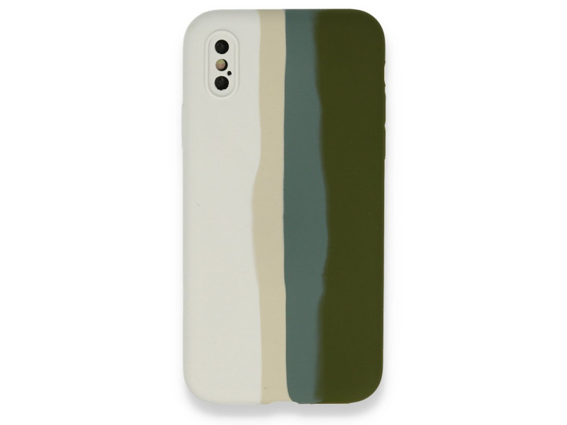 Newface iPhone XS Max Kılıf Ebruli Lansman Silikon - Beyaz-Yeşil