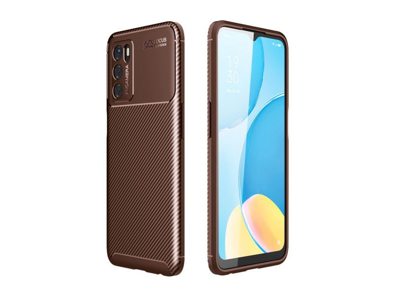 Newface Oppo A16 Kılıf Focus Karbon Silikon - Kahverengi